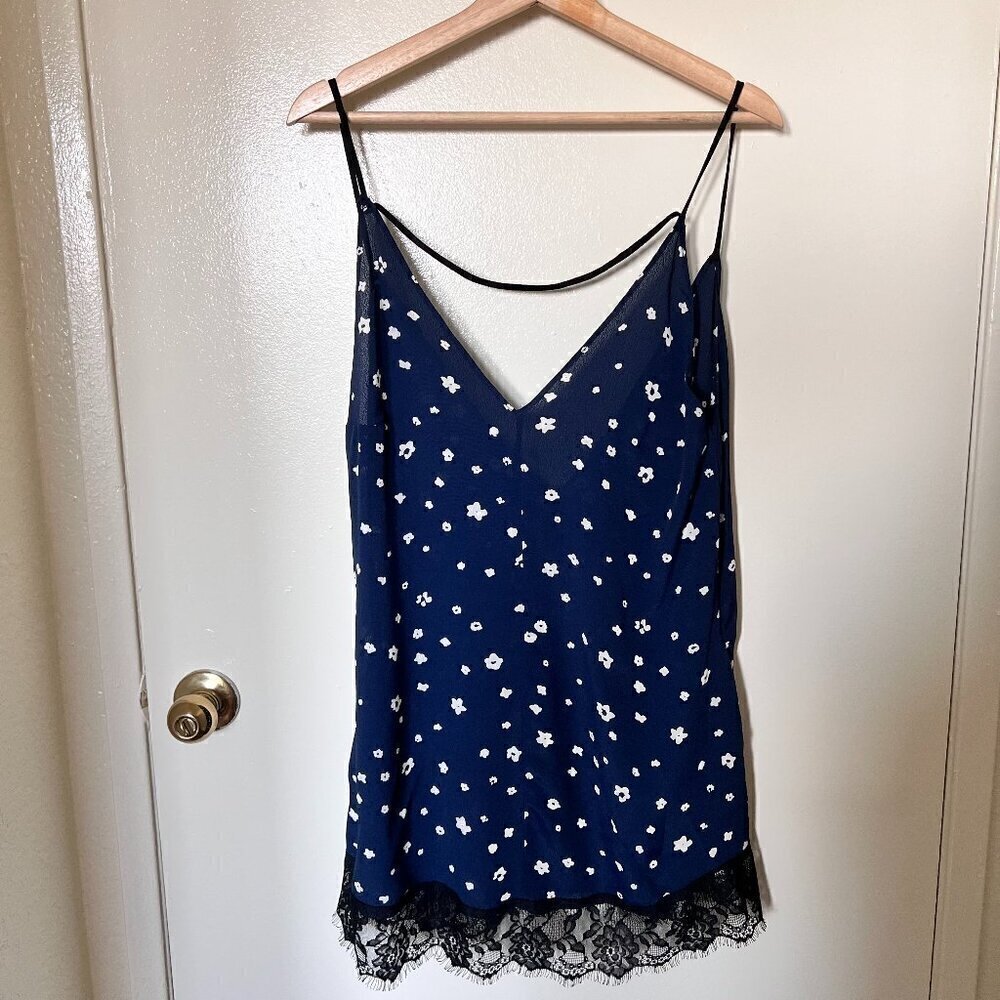 Reformation Navy Blue Floral Mini Slip Lace Hem Dress XS​​​​​​​​​​​​